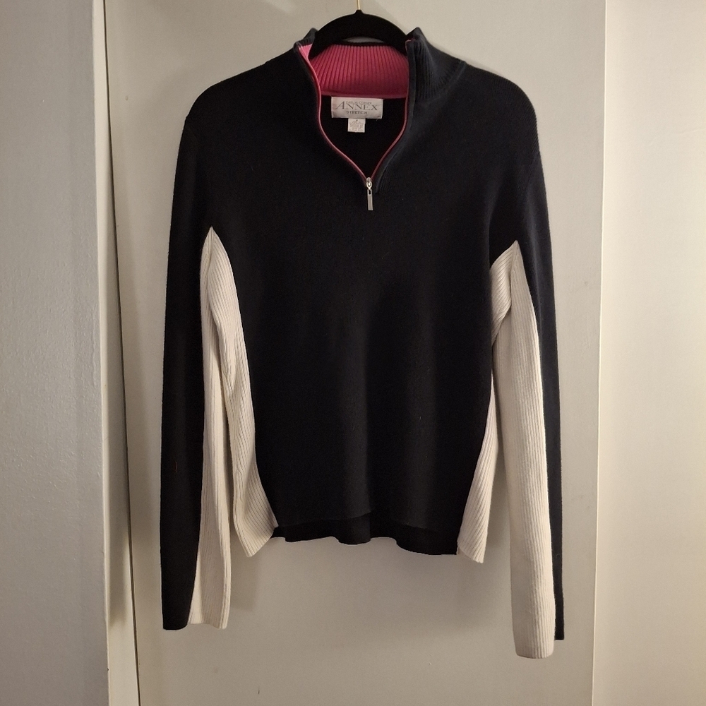 Casual Corner Annex Stretch Women's Black, White, And Pink Sweater